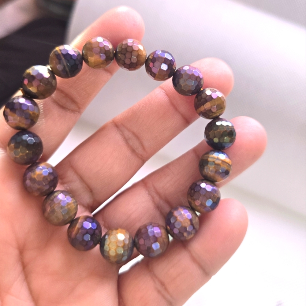 Aura Faceted Tiger Eyes Multicolor Faceted Bead Bracelet